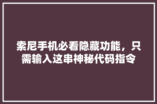 索尼手机必看隐藏功能，只需输入这串神秘代码指令