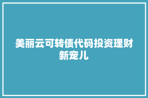 美丽云可转债代码投资理财新宠儿