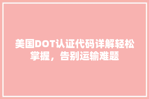 美国DOT认证代码详解轻松掌握，告别运输难题