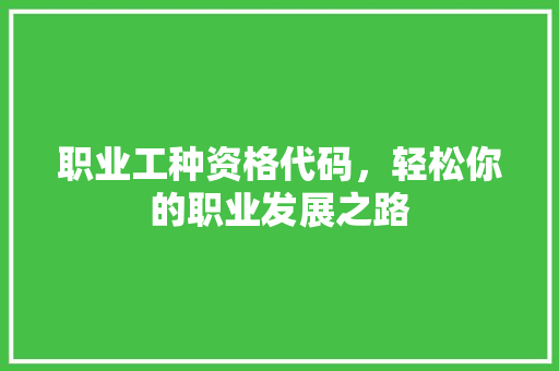 职业工种资格代码，轻松你的职业发展之路