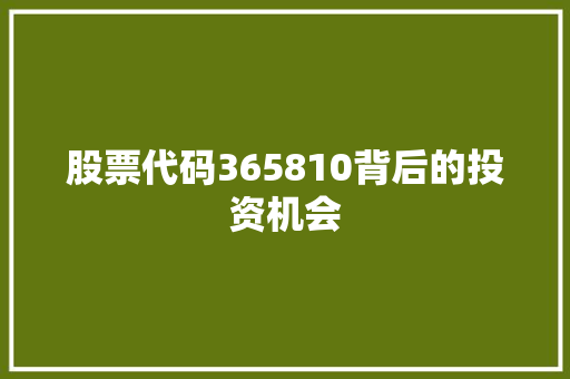 股票代码365810背后的投资机会