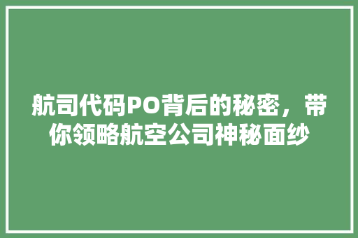 航司代码PO背后的秘密，带你领略航空公司神秘面纱