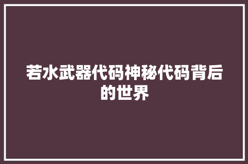 若水武器代码神秘代码背后的世界