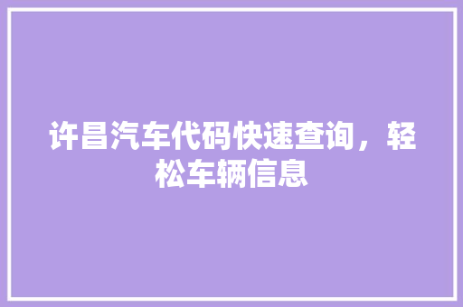 许昌汽车代码快速查询，轻松车辆信息