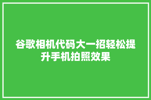 谷歌相机代码大一招轻松提升手机拍照效果
