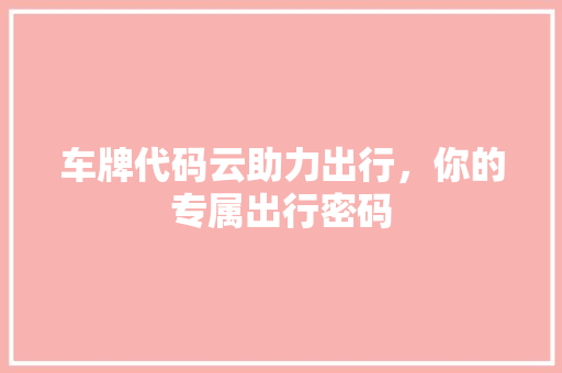 车牌代码云助力出行，你的专属出行密码