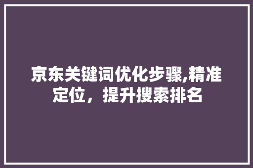 京东关键词优化步骤,精准定位，提升搜索排名