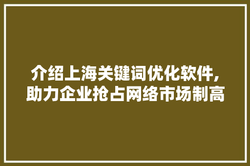 介绍上海关键词优化软件,助力企业抢占网络市场制高点