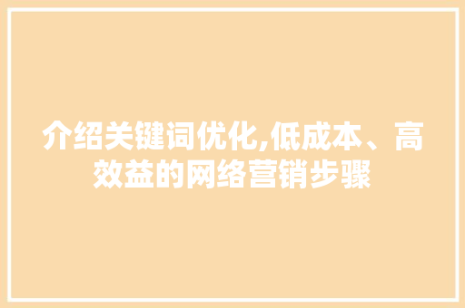 介绍关键词优化,低成本、高效益的网络营销步骤