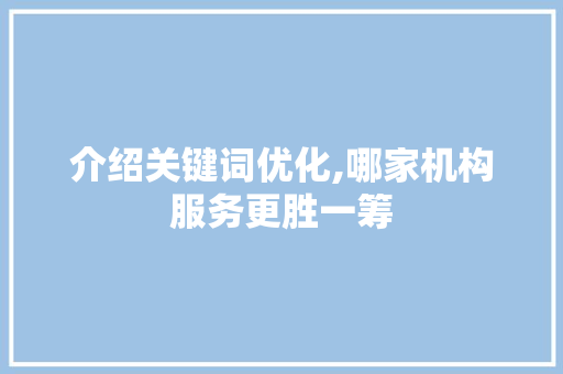 介绍关键词优化,哪家机构服务更胜一筹