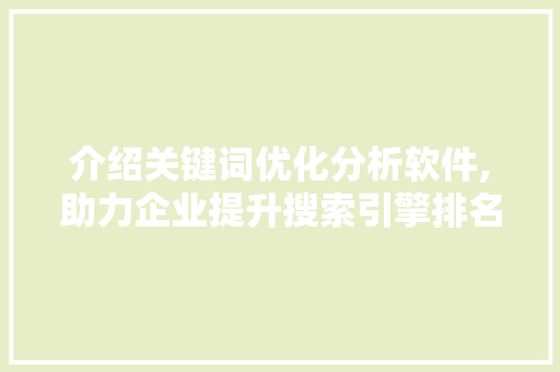 介绍关键词优化分析软件,助力企业提升搜索引擎排名之路