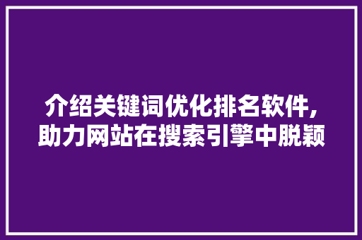 介绍关键词优化排名软件,助力网站在搜索引擎中脱颖而出
