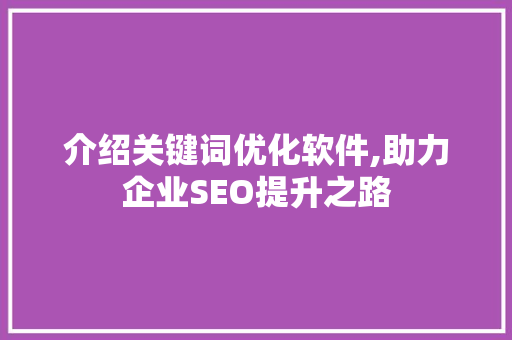 介绍关键词优化软件,助力企业SEO提升之路