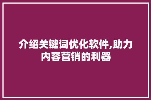 介绍关键词优化软件,助力内容营销的利器