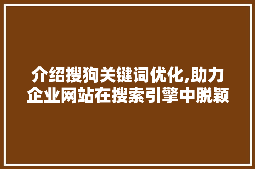 介绍搜狗关键词优化,助力企业网站在搜索引擎中脱颖而出