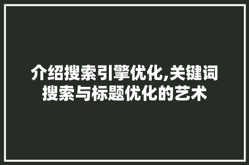 介绍搜索引擎优化,关键词搜索与标题优化的艺术