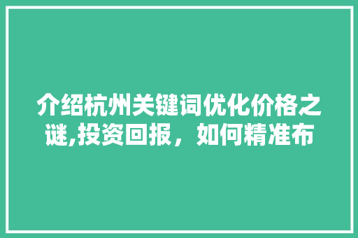介绍杭州关键词优化价格之谜,投资回报，如何精准布局