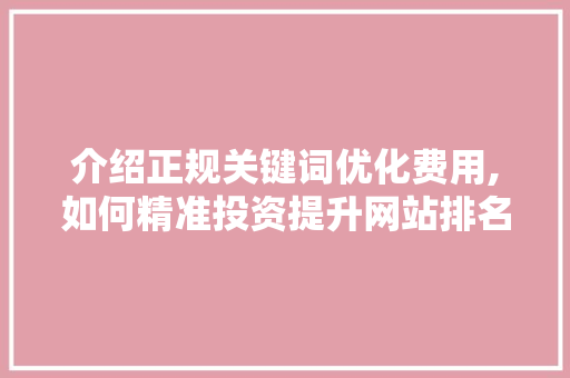 介绍正规关键词优化费用,如何精准投资提升网站排名