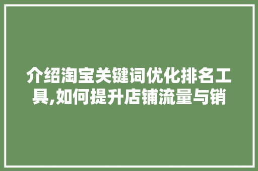 介绍淘宝关键词优化排名工具,如何提升店铺流量与销量