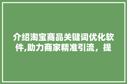 介绍淘宝商品关键词优化软件,助力商家精准引流，提升转化率