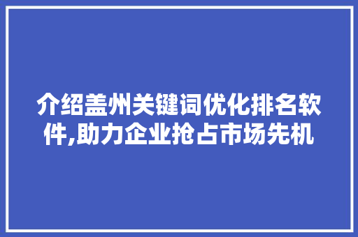 介绍盖州关键词优化排名软件,助力企业抢占市场先机