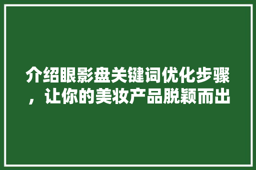 介绍眼影盘关键词优化步骤，让你的美妆产品脱颖而出