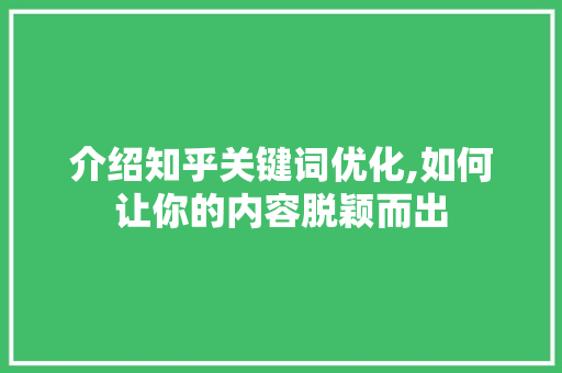 介绍知乎关键词优化,如何让你的内容脱颖而出