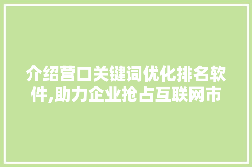 介绍营口关键词优化排名软件,助力企业抢占互联网市场制高点