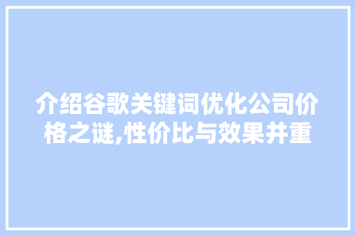 介绍谷歌关键词优化公司价格之谜,性价比与效果并重