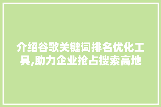 介绍谷歌关键词排名优化工具,助力企业抢占搜索高地