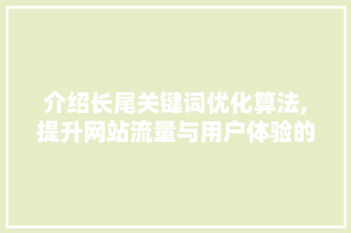 介绍长尾关键词优化算法,提升网站流量与用户体验的双重利器