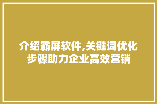 介绍霸屏软件,关键词优化步骤助力企业高效营销