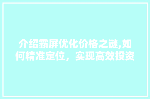 介绍霸屏优化价格之谜,如何精准定位，实现高效投资回报