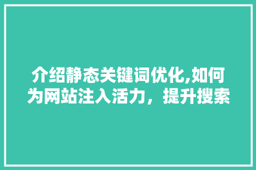 介绍静态关键词优化,如何为网站注入活力，提升搜索引擎排名