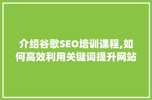 介绍谷歌SEO培训课程,如何高效利用关键词提升网站排名_谷歌seo培训课程推广用关键词究竟是什么