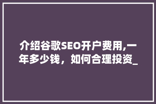 介绍谷歌SEO开户费用,一年多少钱，如何合理投资_谷歌seo开户费用多少钱一年
