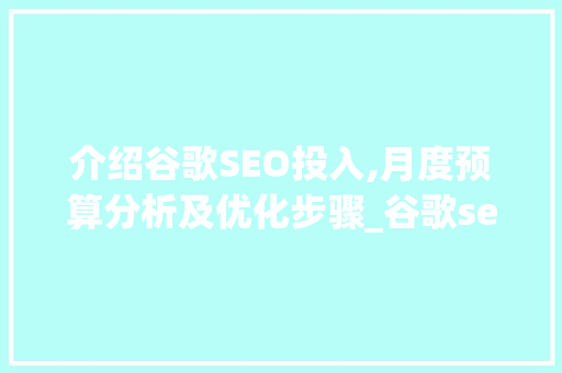 介绍谷歌SEO投入,月度预算分析及优化步骤_谷歌seo投入多少钱一个月