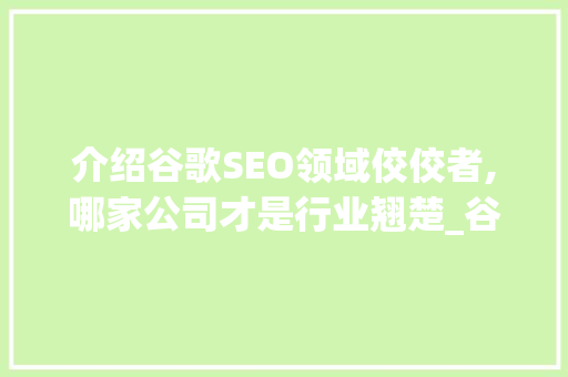 介绍谷歌SEO领域佼佼者,哪家公司才是行业翘楚_谷歌seo最好的公司哪家好一点