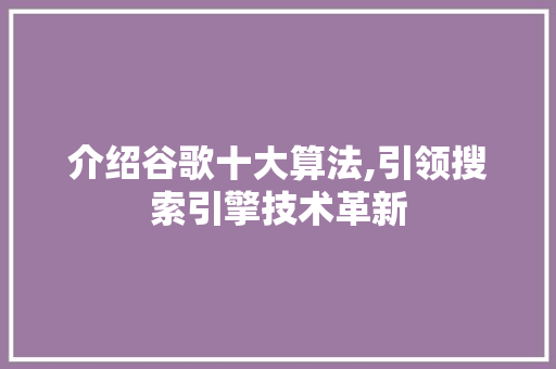 介绍谷歌十大算法,引领搜索引擎技术革新