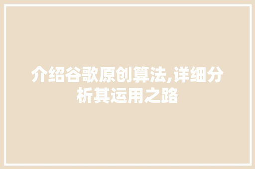 介绍谷歌原创算法,详细分析其运用之路