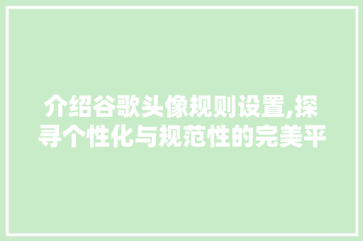 介绍谷歌头像规则设置,探寻个性化与规范性的完美平衡