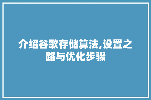 介绍谷歌存储算法,设置之路与优化步骤