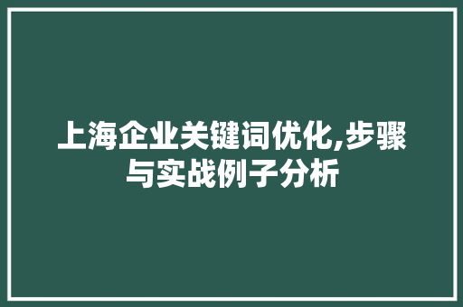 上海企业关键词优化,步骤与实战例子分析