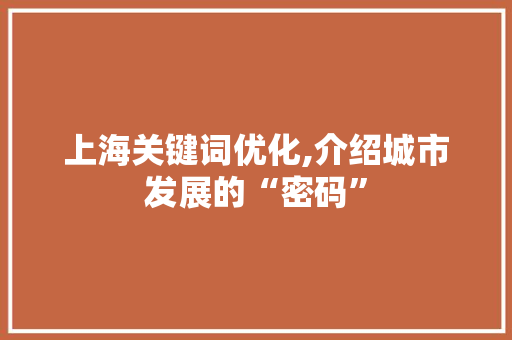 上海关键词优化,介绍城市发展的“密码”