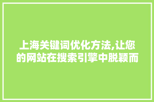 上海关键词优化方法,让您的网站在搜索引擎中脱颖而出