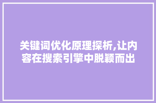 关键词优化原理探析,让内容在搜索引擎中脱颖而出