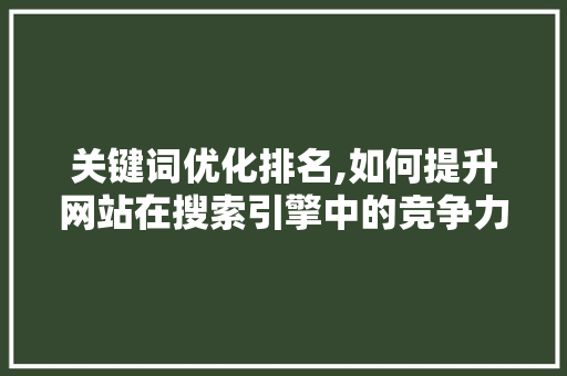 关键词优化排名,如何提升网站在搜索引擎中的竞争力
