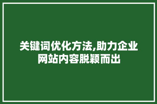 关键词优化方法,助力企业网站内容脱颖而出