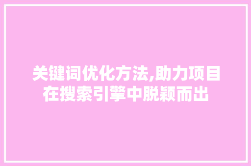 关键词优化方法,助力项目在搜索引擎中脱颖而出