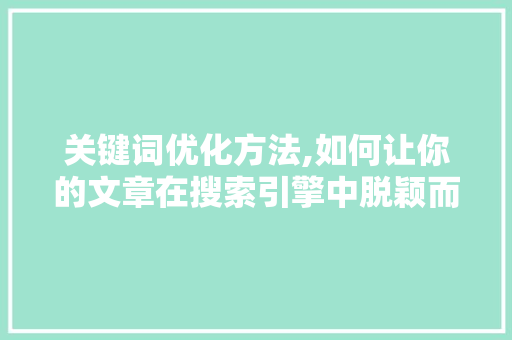 关键词优化方法,如何让你的文章在搜索引擎中脱颖而出